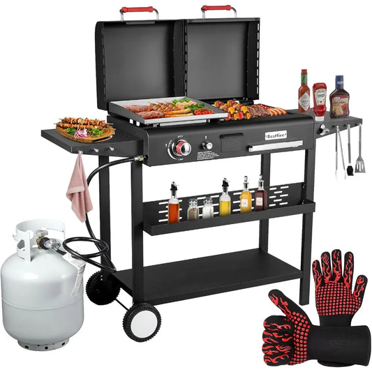 Bestfire Dual Fuel Propane Charcoal Grill Combo with Shelves