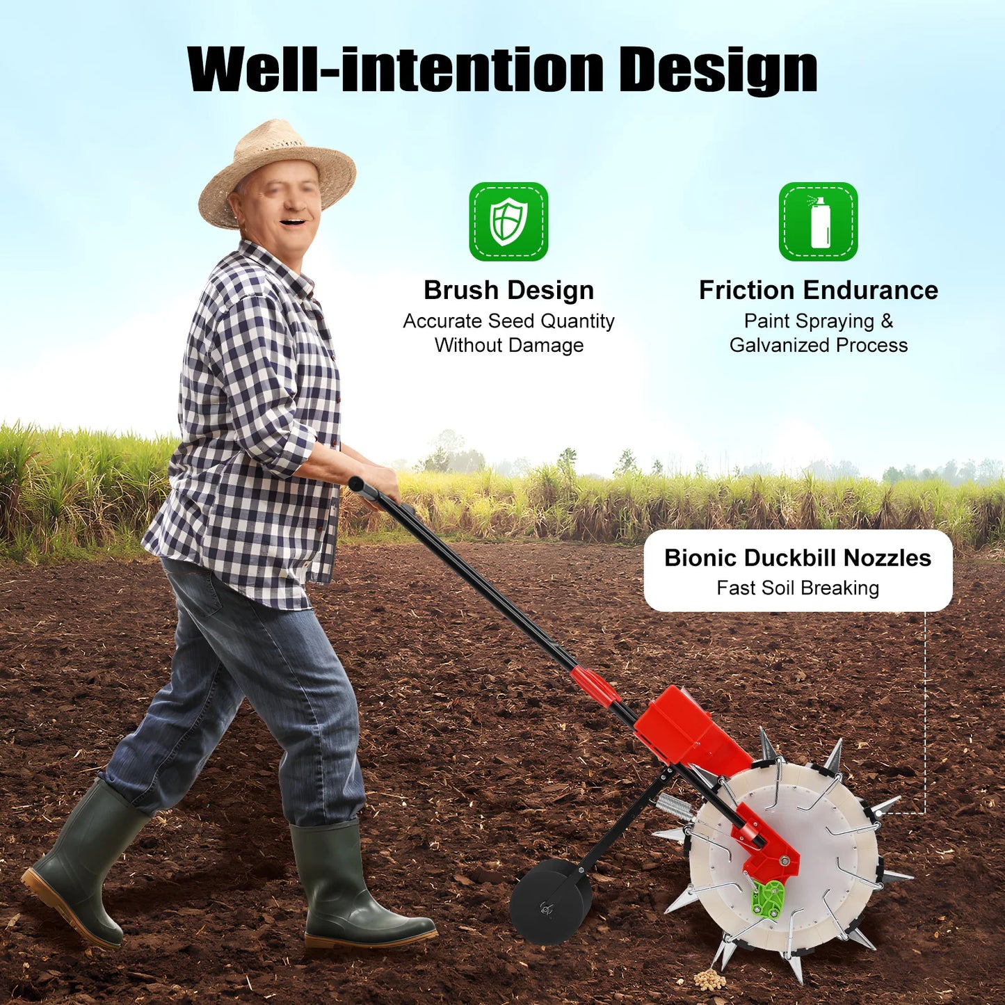 CNCEST Garden Push Seeder Adjustable Sowing Depth Control