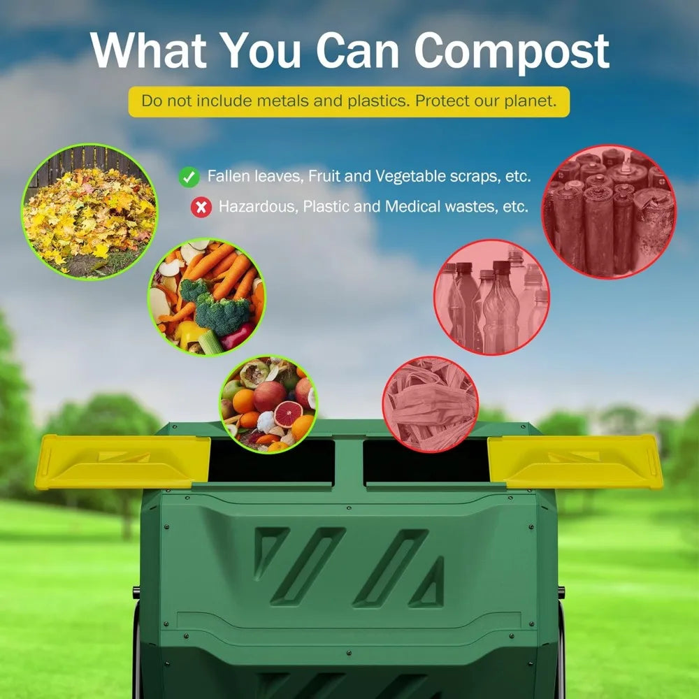 XMSJ Dual Chamber Tumbling Composter BPA Free Garden Bin