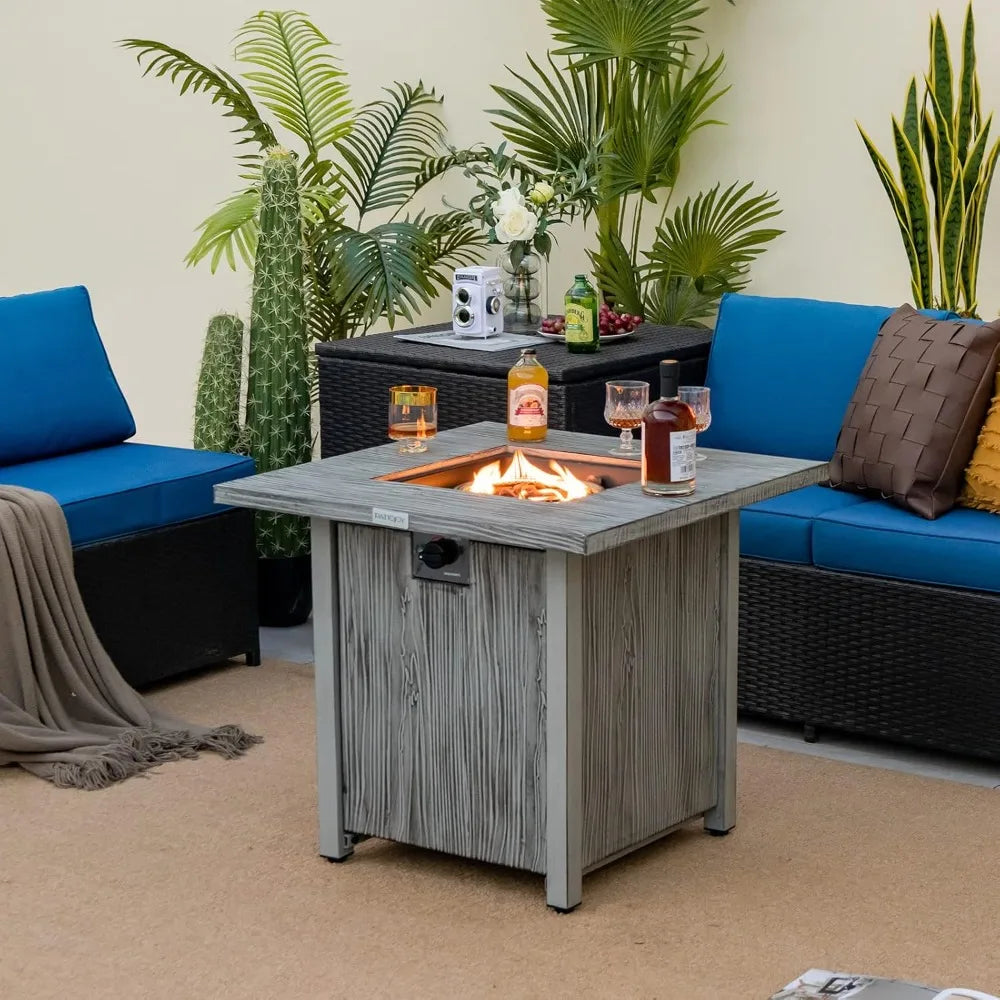 28 Inches Propane Fire Pit, Patiojoy 40,000 BTU Gas Fire Pit Table with Lid, Lava Rocks, Protective Cover, 2-in-1 Outdoor Fire