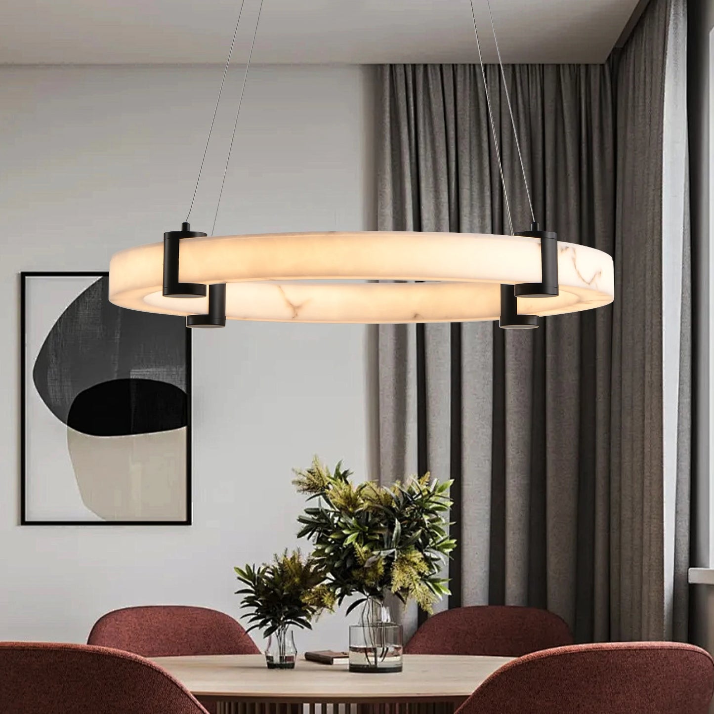 ARLGSITE Modern LED Pendant Chandelier Marble Ring Lamp