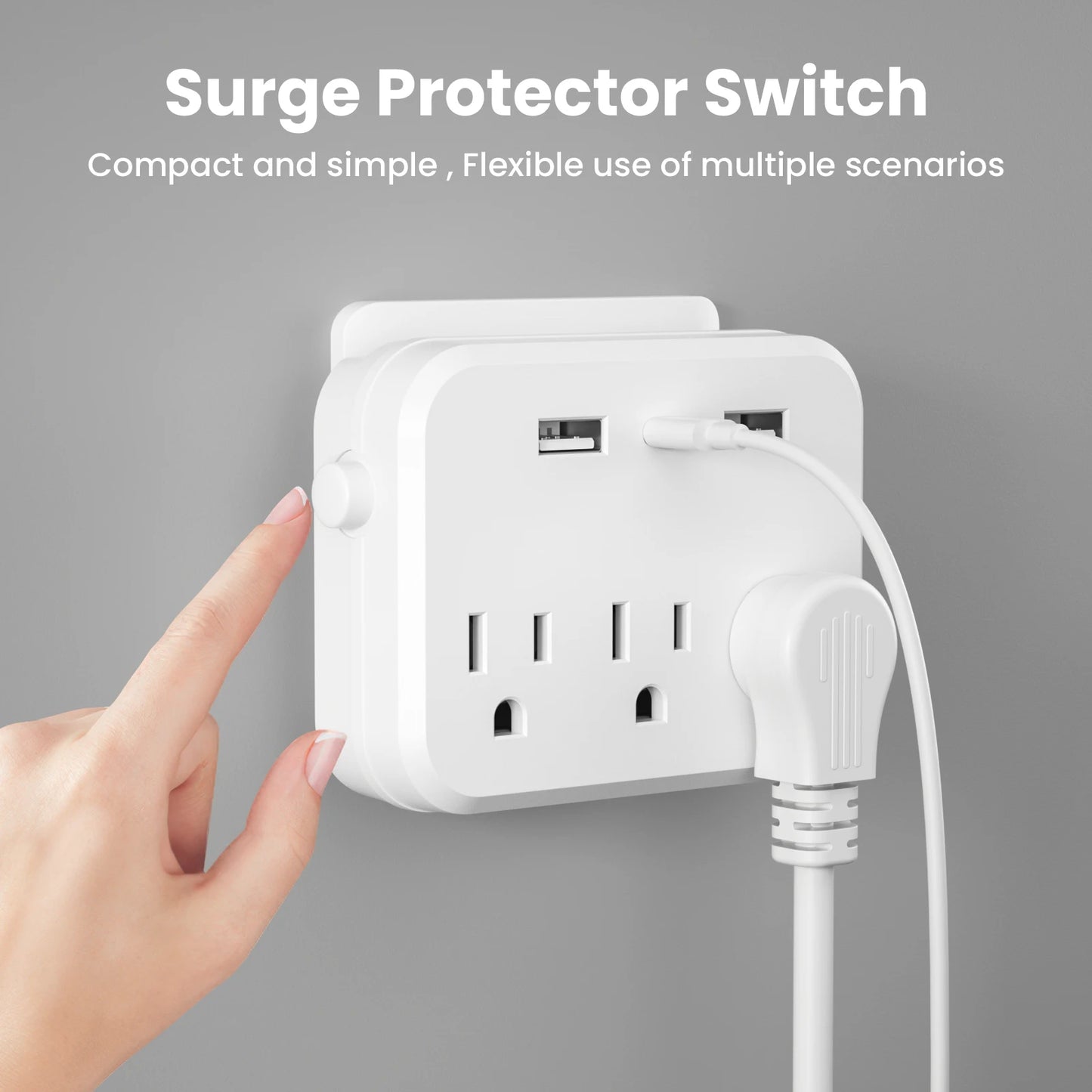 TRANSTON   3 Pcs,Mini Portable Switched 6-in-1 Multi-Function Power Outlet,3 power strip 2 USB 1 USB-C for Business Travel and