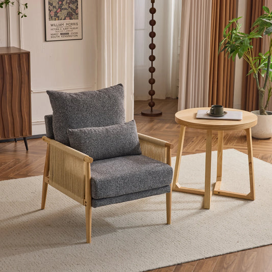 Modern Braid Accent Chair with Natural Oak Armrest