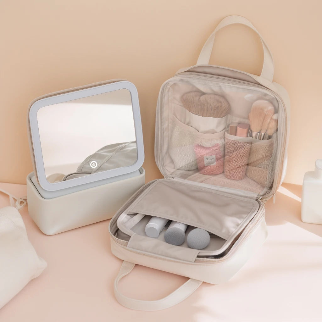 CN Guangdong Luxury PU Leather Toiletry Bag With LED Mirror