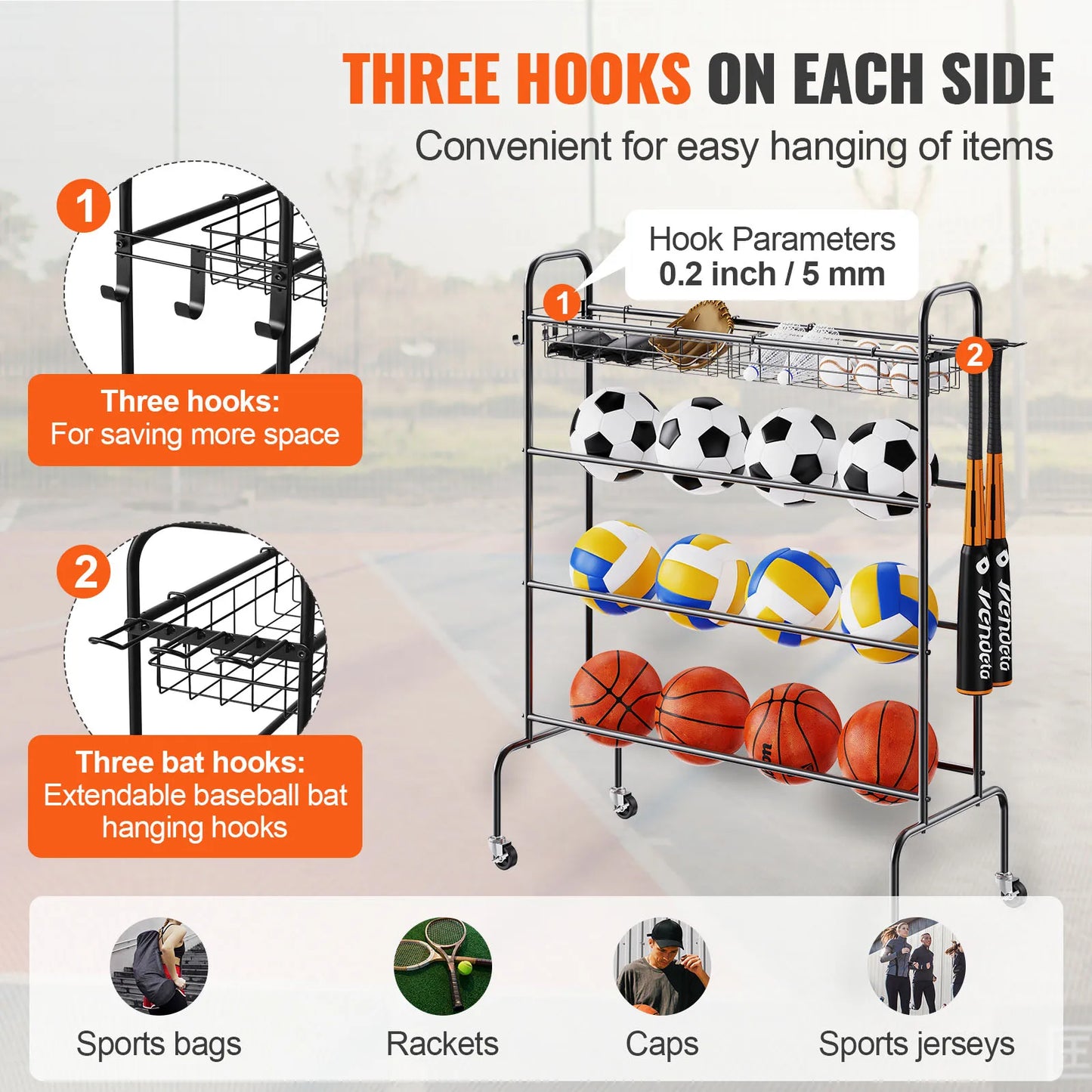 VEVOR 4 Layer Basketball Rack Rolling Training Stand