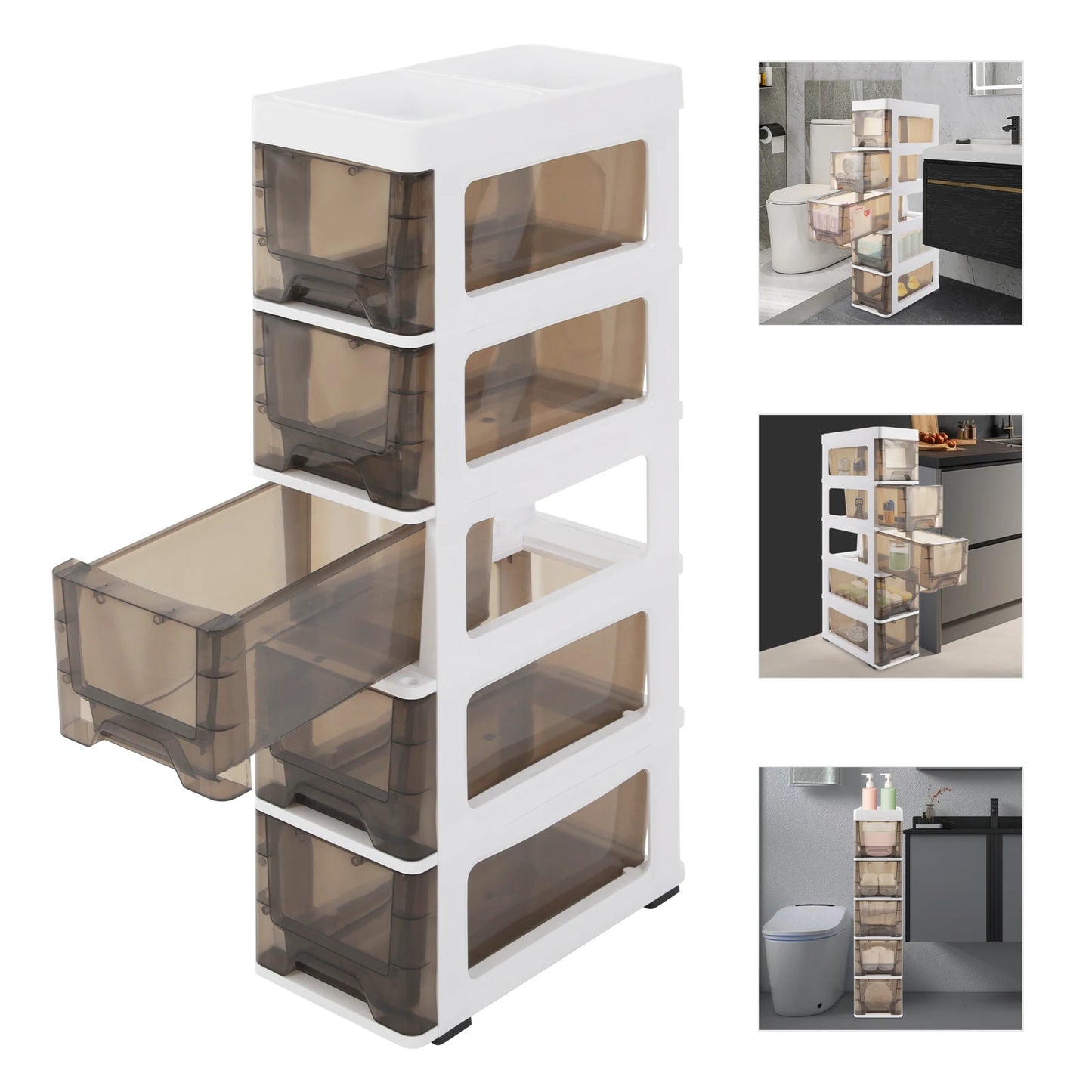 Fininsh 5 Tier PP Rectangular Bathroom Storage Cabinet