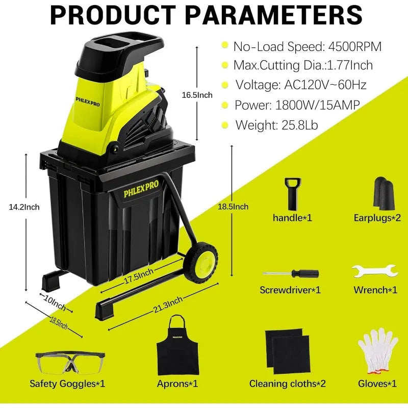 XMSJ Wood Chipper Shredder Corded Electric 15 Amp Pro