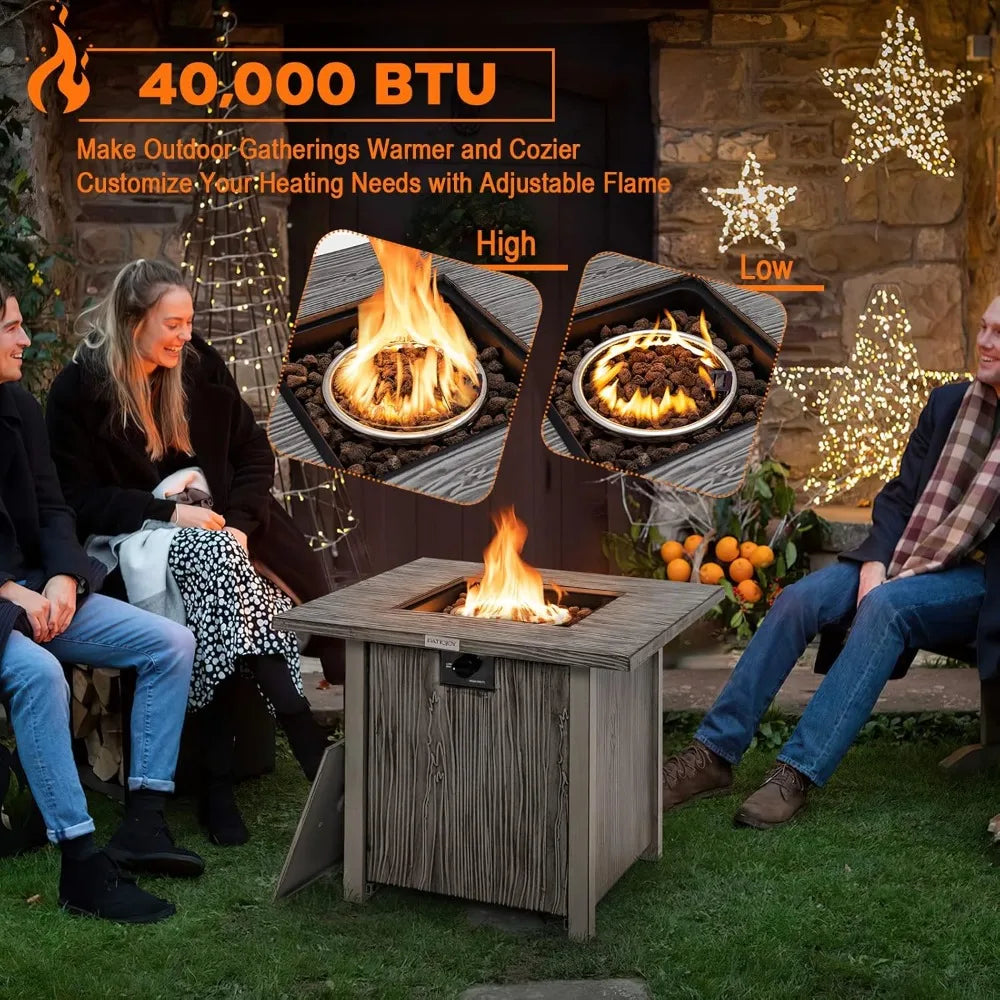 28 Inches Propane Fire Pit, Patiojoy 40,000 BTU Gas Fire Pit Table with Lid, Lava Rocks, Protective Cover, 2-in-1 Outdoor Fire