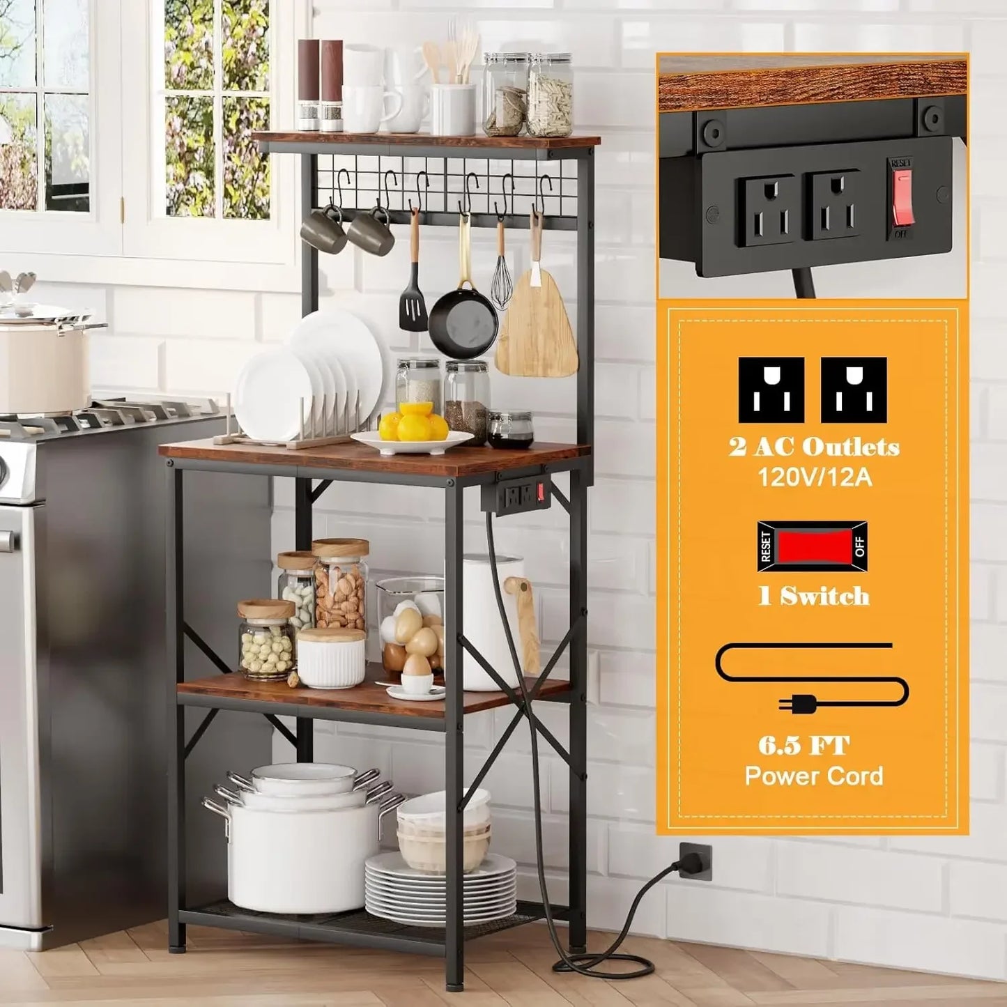 XMSJH Kitchen Bakers Rack With Power Outlet And Storage