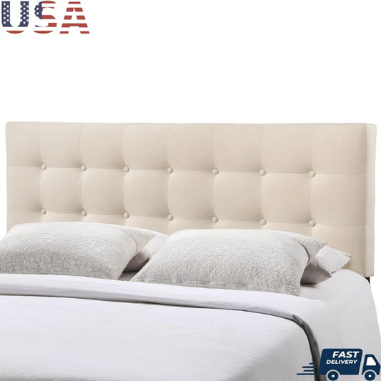 Emily Tufted Upholstered Full Headboard in Ivory Fabric