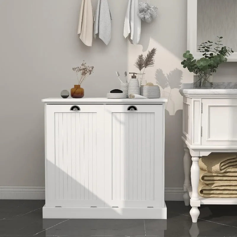 Hign-Concerned Two-Compartment Laundry Sorter Cabinet