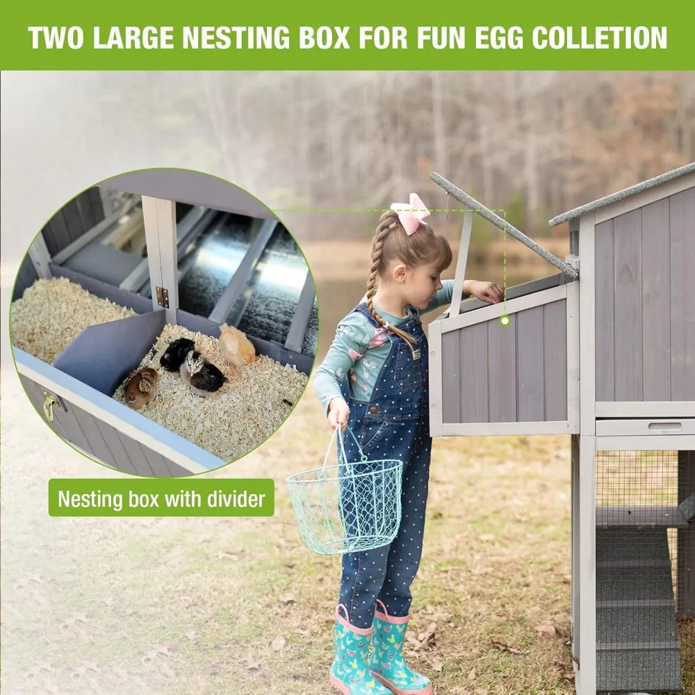 Chicken Coop Foldable Hen House with Run and 4 Nesting Boxes Wooden Large Chicken Coop 69.8" L for 4-6 Chickens Pull Out Metal