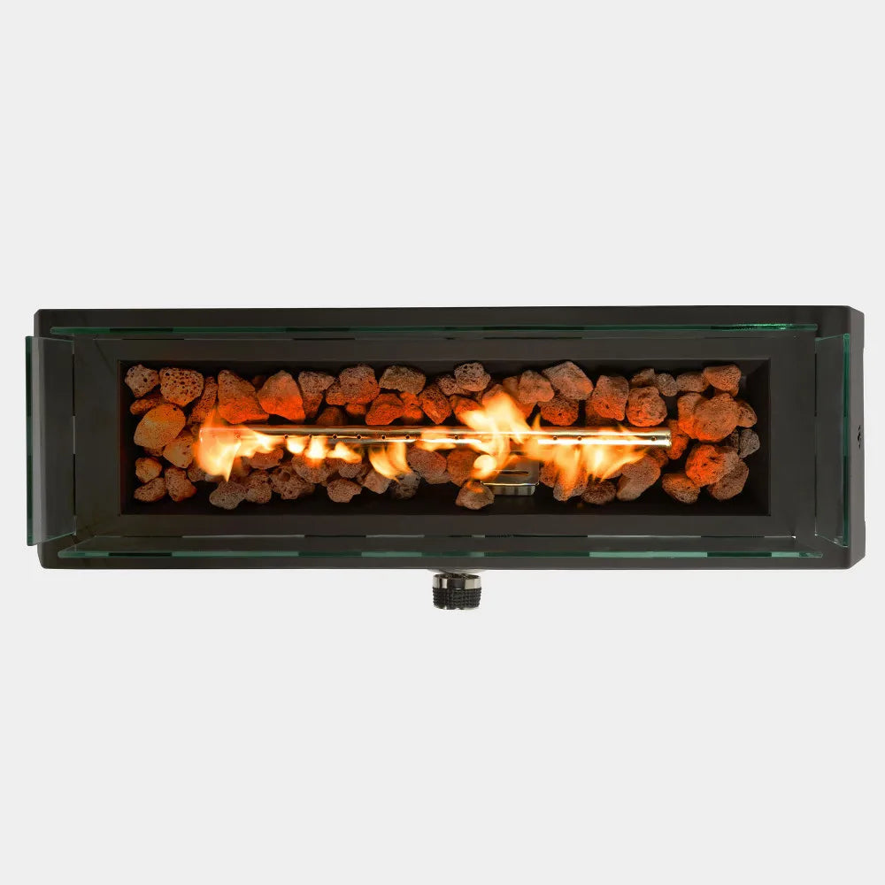 28 inch Tabletop Fire Pit, Propane Gas Fire Pit with Quick Connect Joint, Glass Wind Guard and Lava Rock, Outdoor Portable