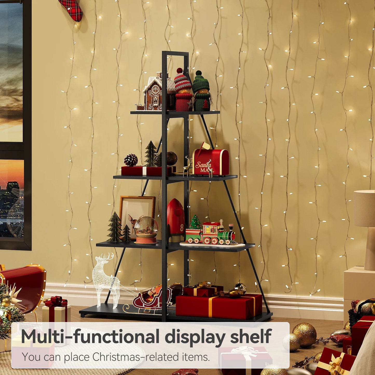 Book Shelf, 4 Tier Bookshelf, Modern Boat Shaped Design, Narrow Wooden Bookcase for Living Room/Bedroom