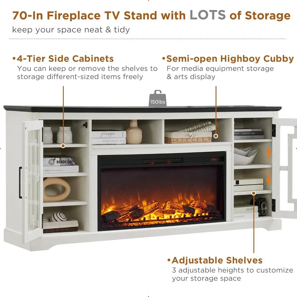Modern 80 TV Electric Fireplace Entertainment Center, 32 Tall, JXQTLINGMU Farmhouse Style Media Console