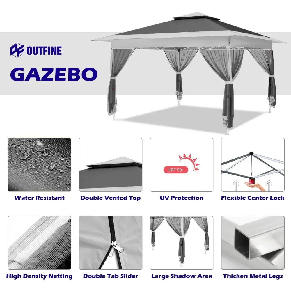 12’x12’ Top 10’x10’ Base Gazebo Outdoor Pop up Canopy Tent with Curtains and Shelter for Patio, Party & Backyard (Grey, 12 * 12