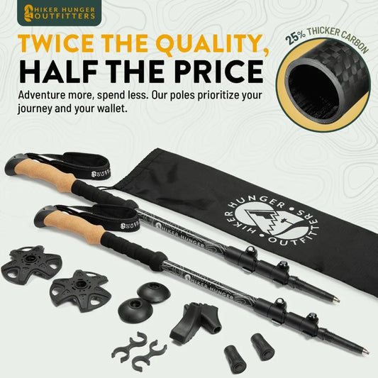 100 Percent Carbon Fiber Lightweight Trekking Poles with Cork