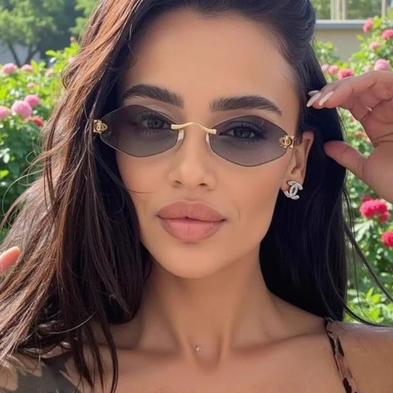 Frameless Rhombus Womens Sunglasses Elegant Versatile UV400