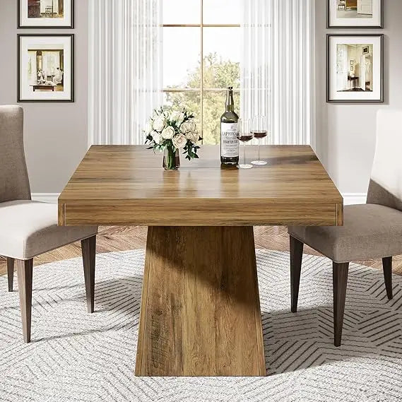 Square Dining Table for 4, 31.5-Inch Small Kitchen Table with Sturdy Pedestal Base, Farmhouse Dinner Table for Dining Room, Liv