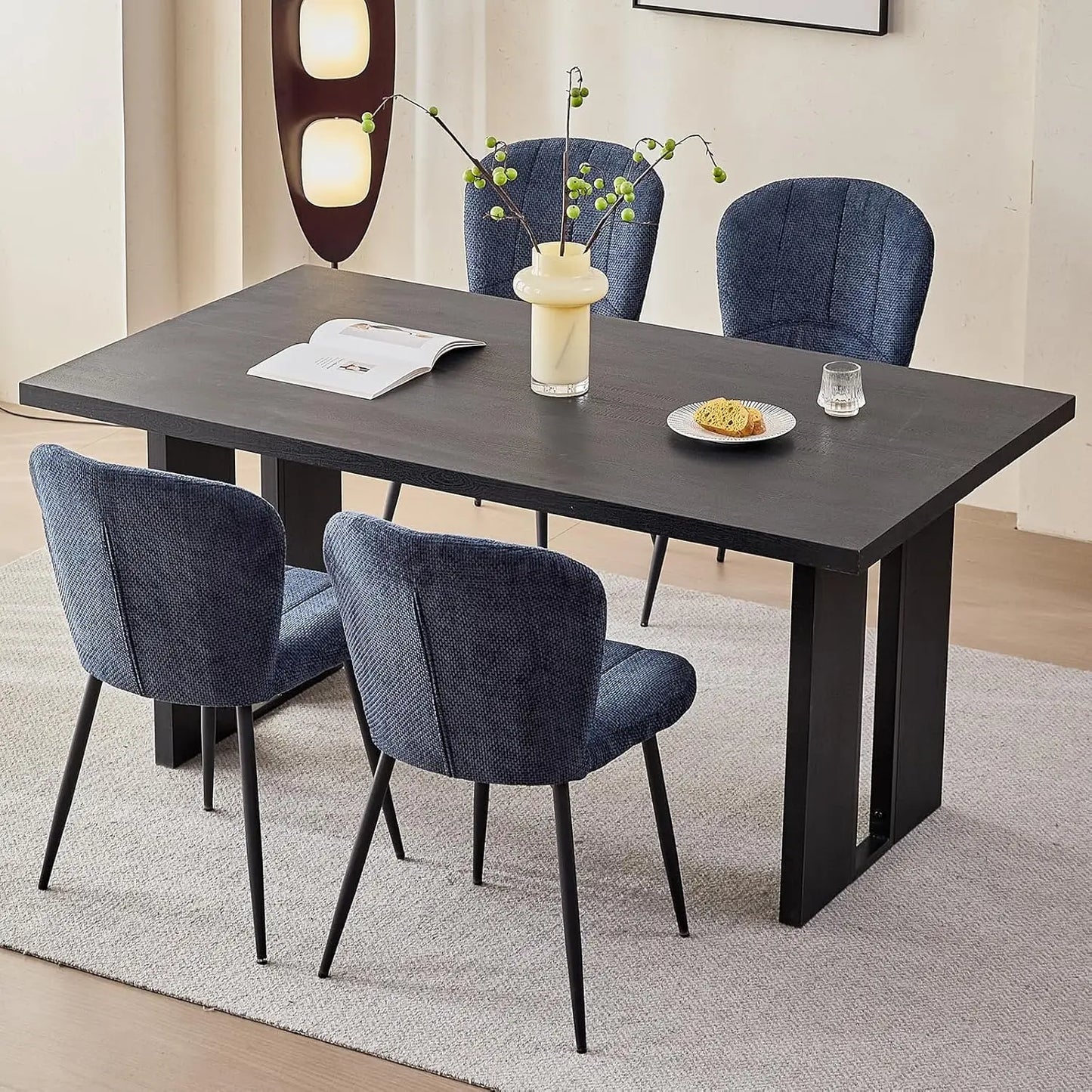 Angduo Five Piece Dining Set With Boucle Chairs Modern