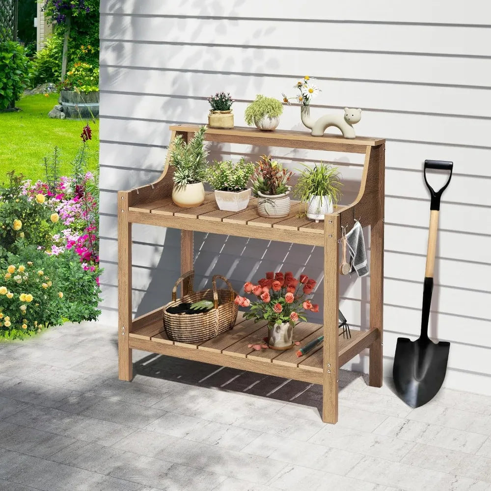 All Weather Outdoor Potting Bench With Four Side Hooks