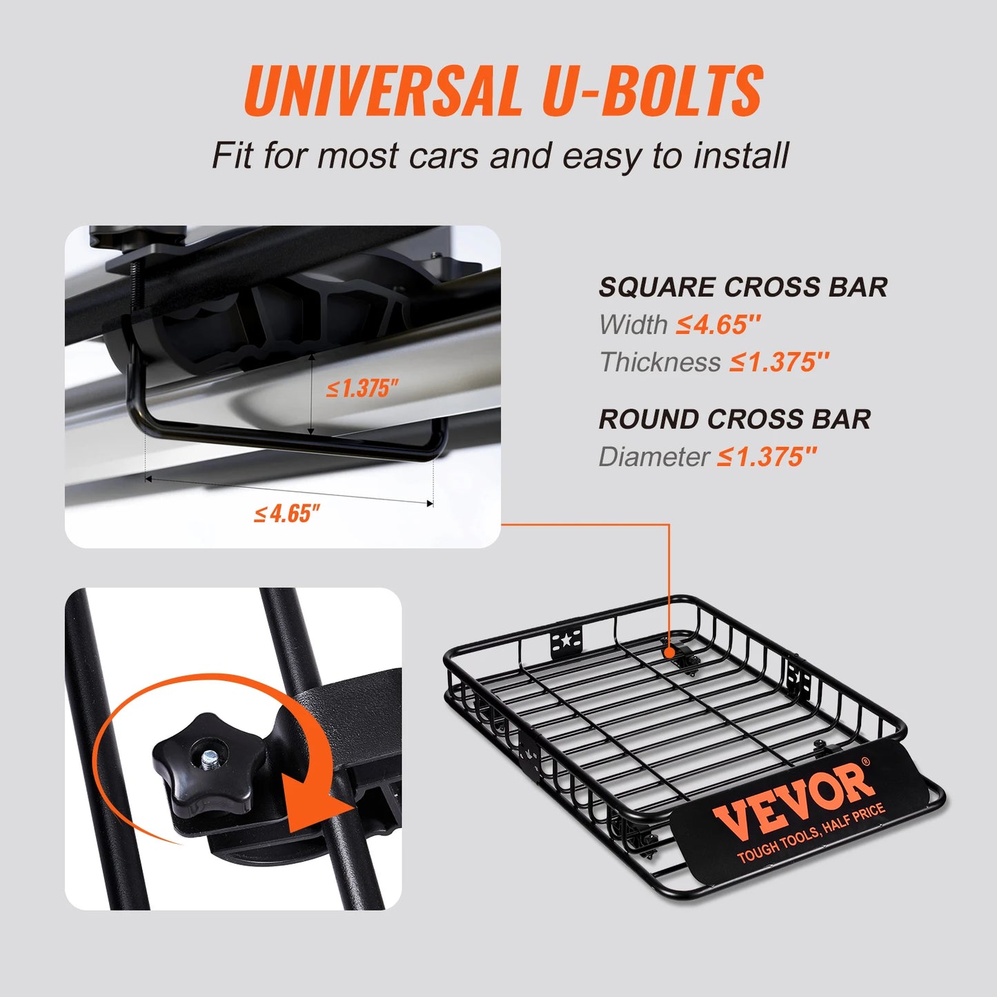 VEVOR Roof Rack Cargo Basket 46"x36"x4.5" / 51"x36"x5" Rooftop Cargo Carrier Heavy-Duty 200 LBS Capacity for SUV Truck Vehicle