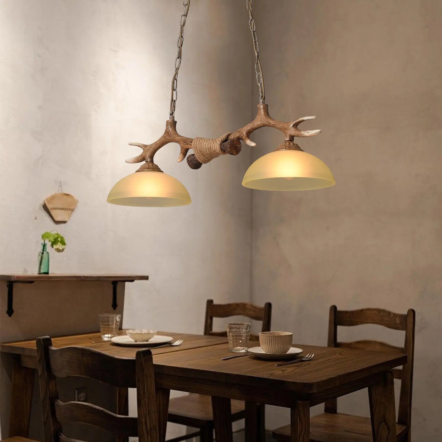 Rustic Cabin Deer Antler Chandelier 2-Light Hunter Lamp Fixture Ceiling Lamp