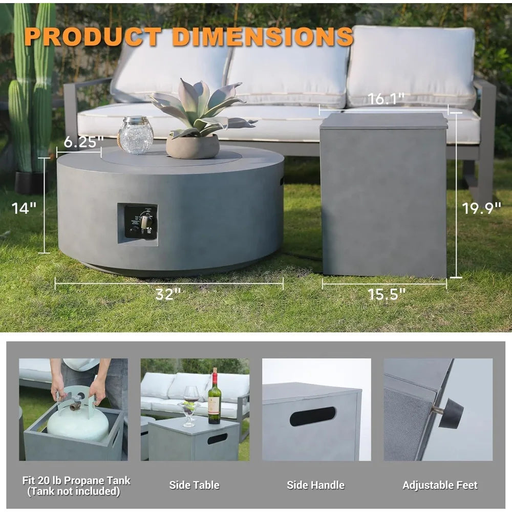 32 Inch Fire Pit Table, 3 in 1 65,000 BTU Round Gas Firepit, Wind Guard, Baking Sheet, 2-Piece Outdoor Propane Fire Pit Table