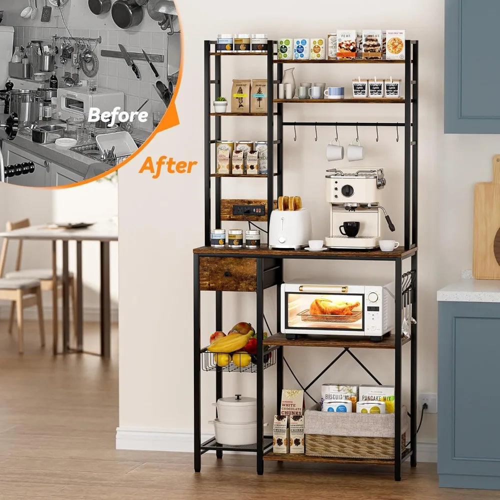 RBXC Artswish Bakers Rack With Power Outlet And Drawer