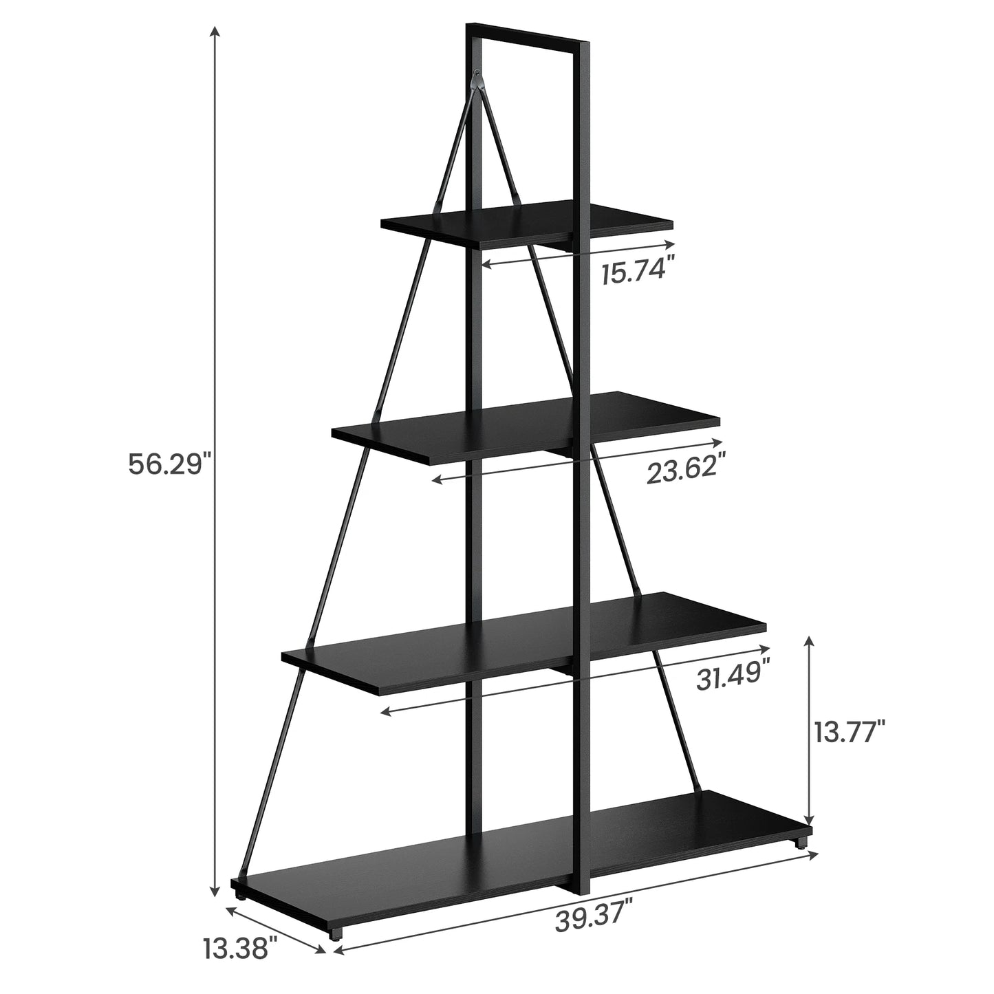 Book Shelf, 4 Tier Bookshelf, Modern Boat Shaped Design, Narrow Wooden Bookcase for Living Room/Bedroom