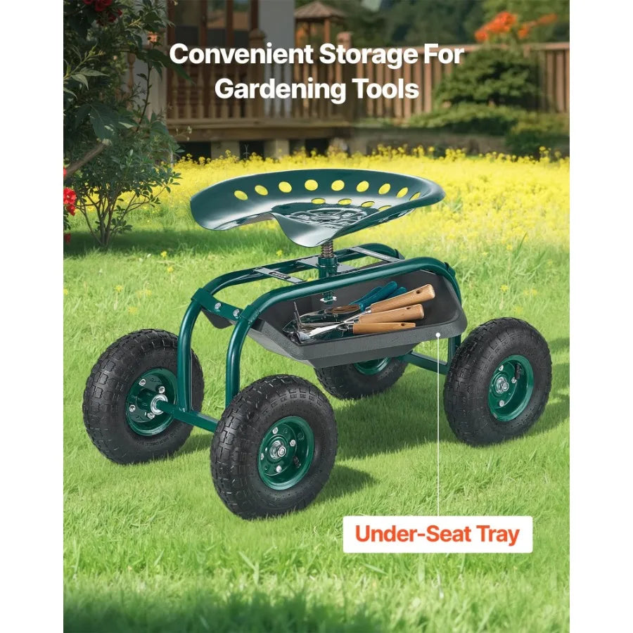Hign-concerned Outdoor Rolling Garden Cart with Swivel Seat