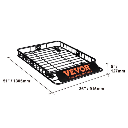 VEVOR Roof Rack Cargo Basket 46"x36"x4.5" / 51"x36"x5" Rooftop Cargo Carrier Heavy-Duty 200 LBS Capacity for SUV Truck Vehicle