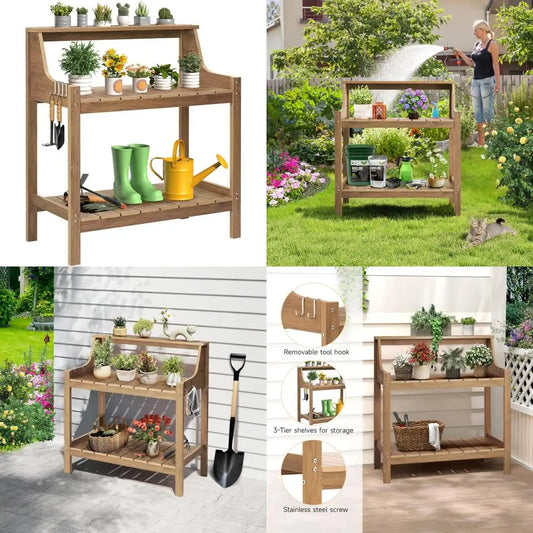 All Weather Outdoor Potting Bench With Four Side Hooks