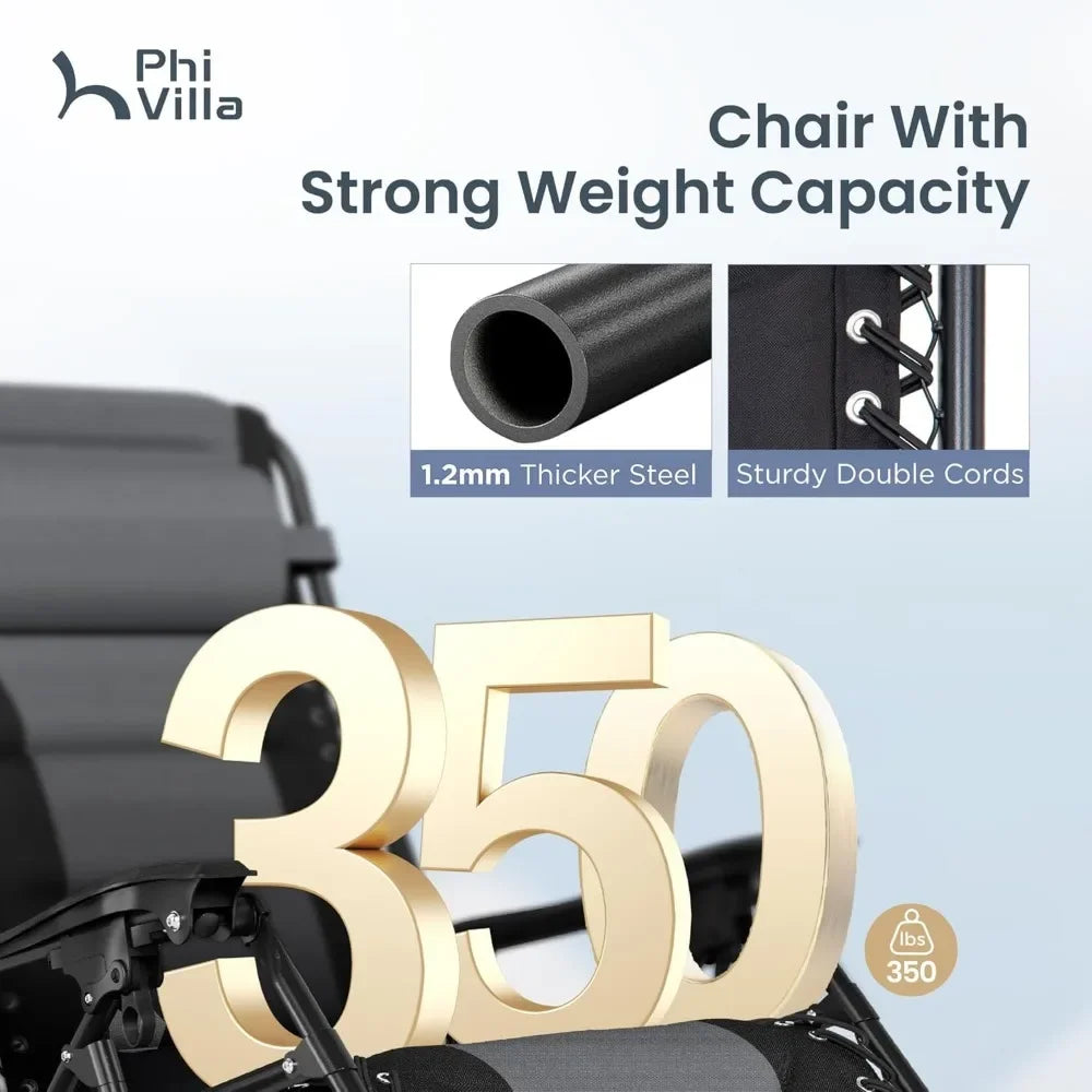 Padded Zero Gravity Lounge Chair Folding Patio Recliner with Adjustable Headrest & Cup Holder, Support 350 LBS