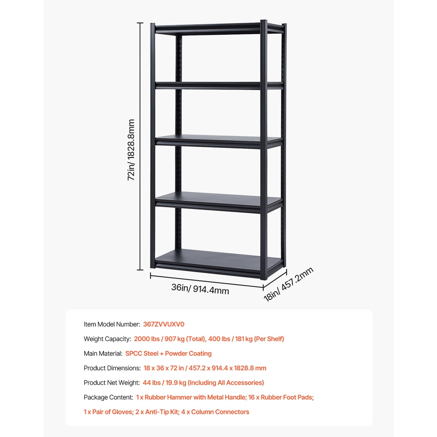 VEVOR 5 Tier Garage Storage Shelves Heavy Duty Metal Rack