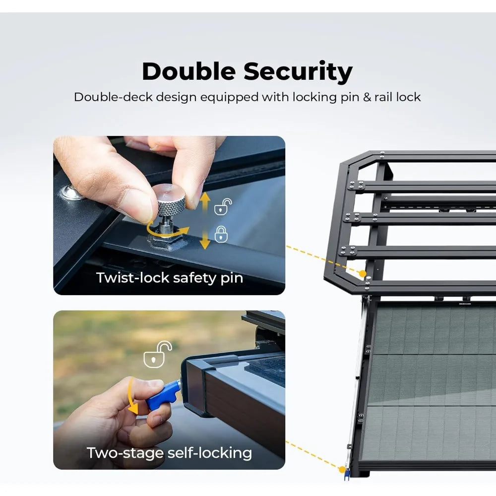 Flat Roof Rack Platform with Slidable Solar Panel Bracket | Roof Rack Flat Basket | Universal Rooftop Cargo Carrier System for