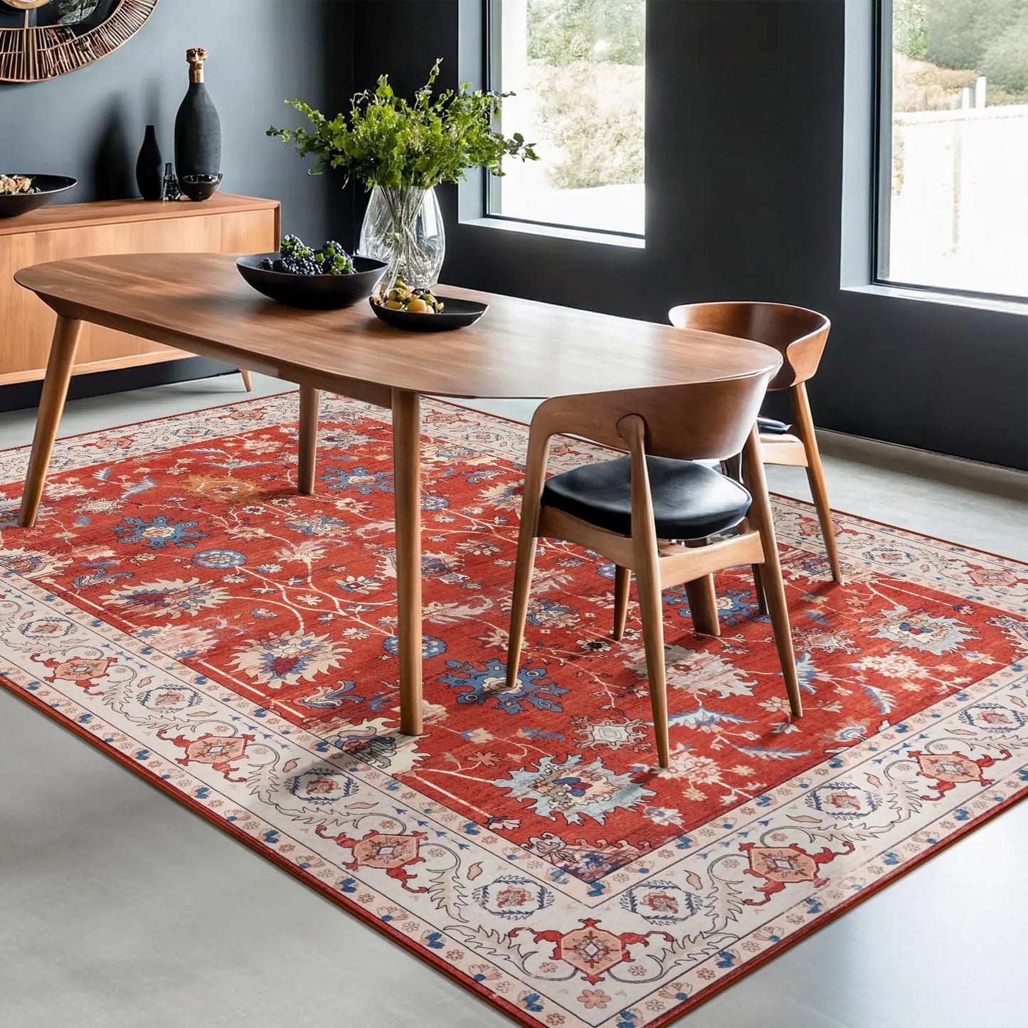 Vintage Bohemian Washable Red Area Rug for Home Decor