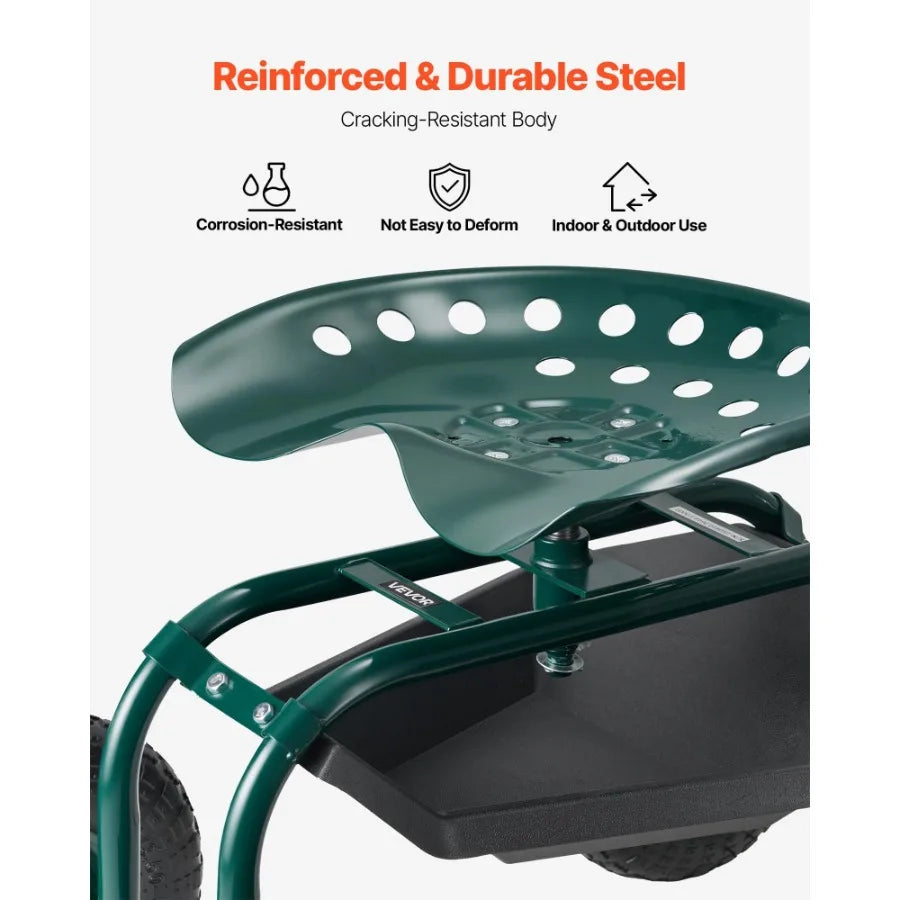 Hign-concerned Outdoor Rolling Garden Cart with Swivel Seat