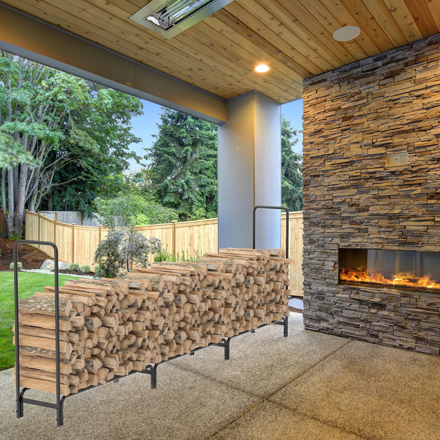 Heavy Duty Metal Log Rack for Outdoor Fireplace Storage