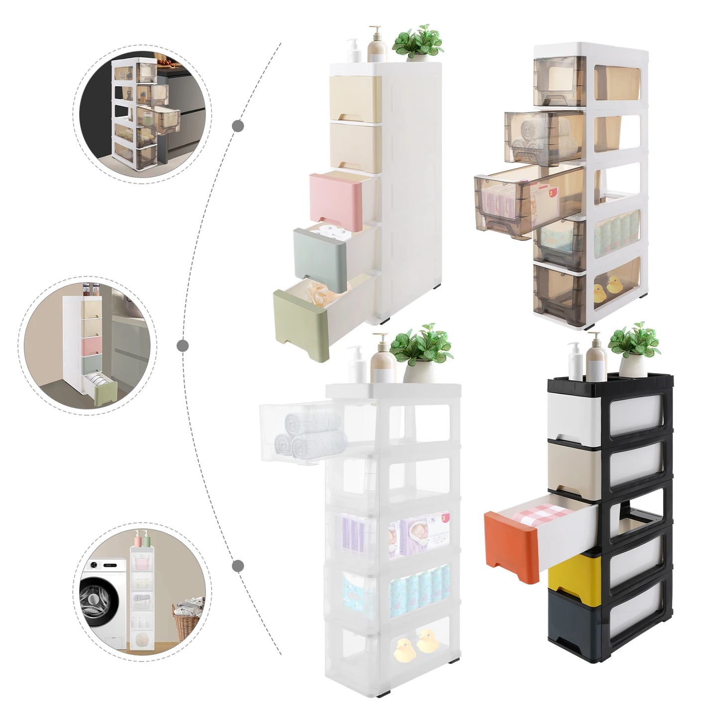 Fininsh 5 Tier PP Rectangular Bathroom Storage Cabinet