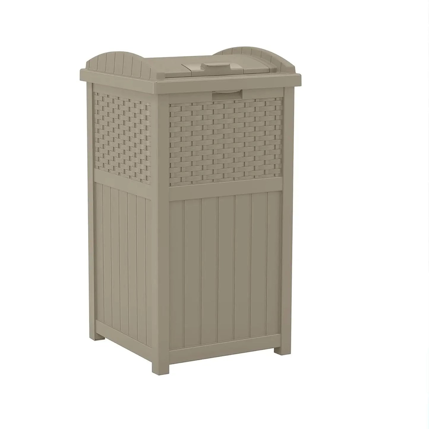Suncast 33 Gallon Commercial Outdoor Trashcan Hideaway with Lid for30 to 33 Gallon Trash Bagsfor Garage,Backyardor Garden, Brown
