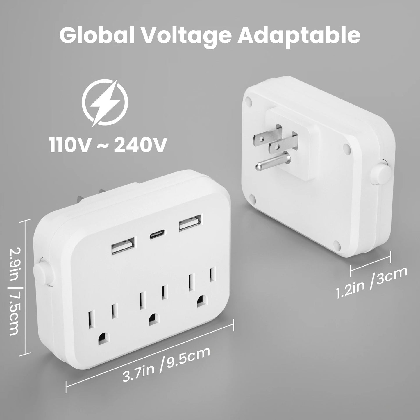 TRANSTON   3 Pcs,Mini Portable Switched 6-in-1 Multi-Function Power Outlet,3 power strip 2 USB 1 USB-C for Business Travel and