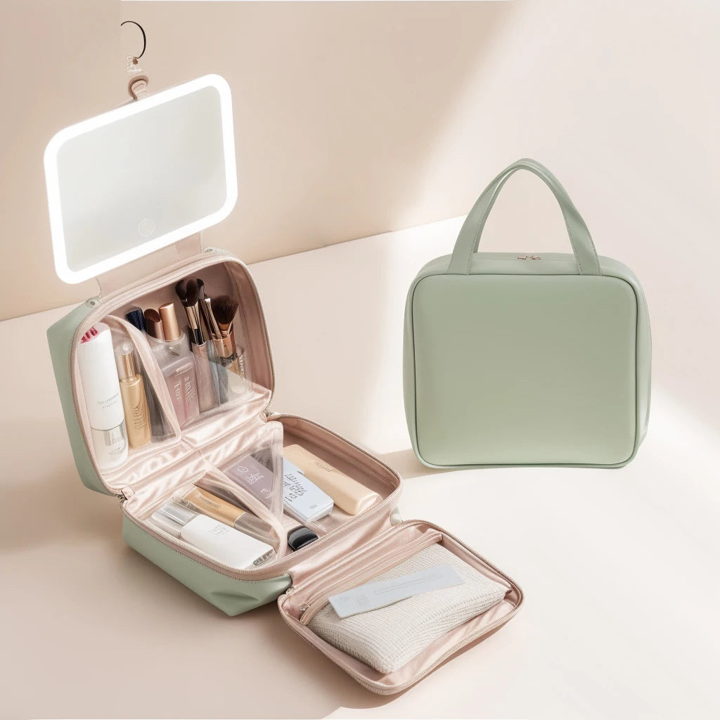 CN Guangdong Luxury PU Leather Toiletry Bag With LED Mirror