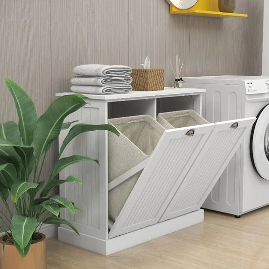 Hign-Concerned Two-Compartment Laundry Sorter Cabinet