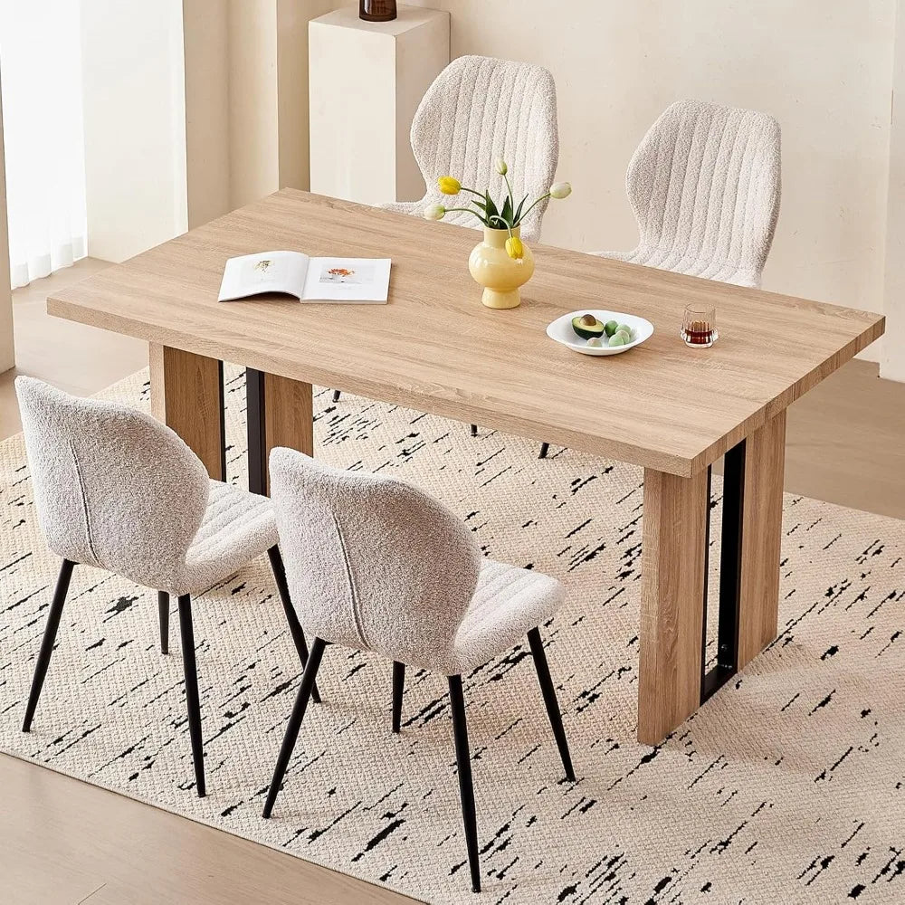 Angduo Five Piece Dining Set With Boucle Chairs Modern