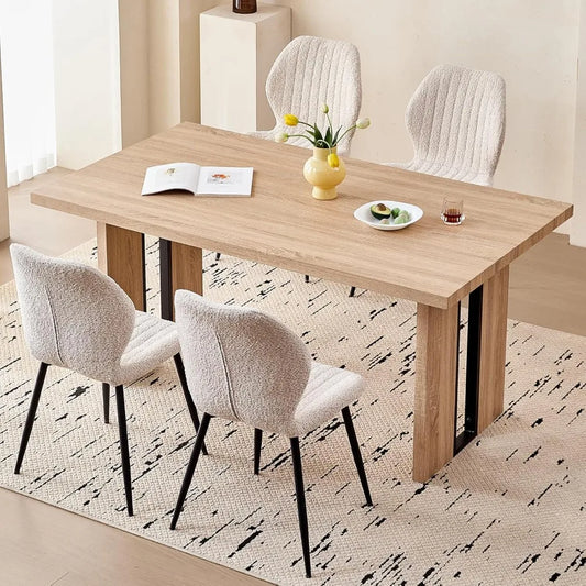 Angduo Five Piece Dining Set With Boucle Chairs Modern