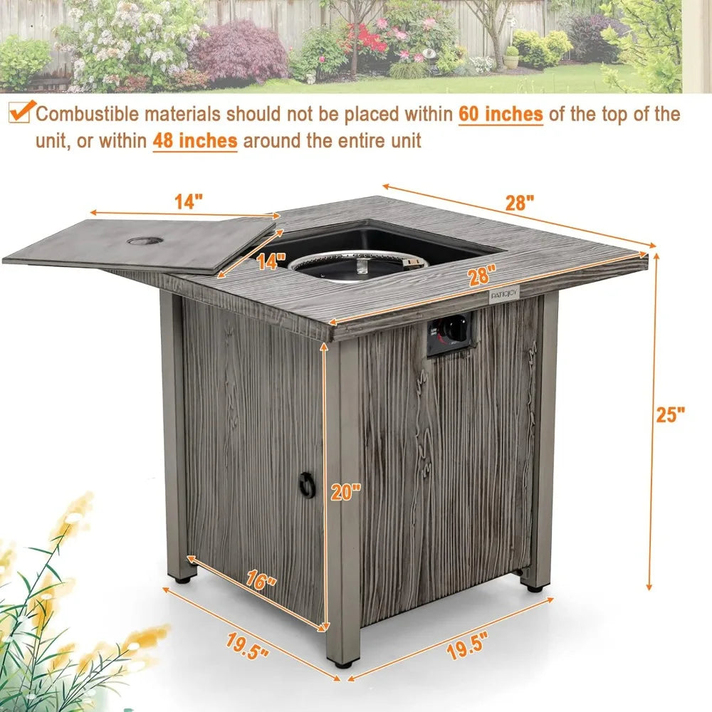 28 Inches Propane Fire Pit, Patiojoy 40,000 BTU Gas Fire Pit Table with Lid, Lava Rocks, Protective Cover, 2-in-1 Outdoor Fire