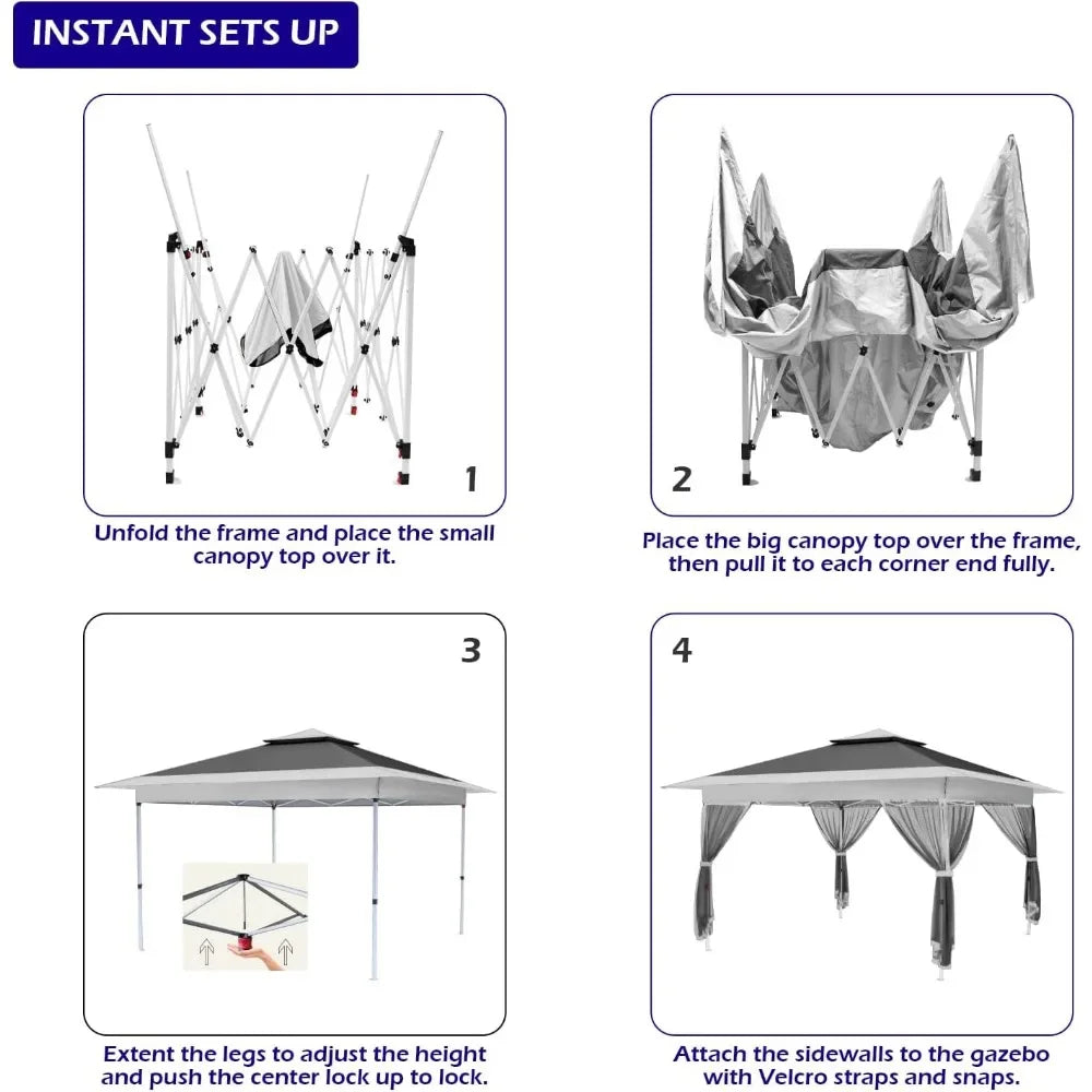 12’x12’ Top 10’x10’ Base Gazebo Outdoor Pop up Canopy Tent with Curtains and Shelter for Patio, Party & Backyard (Grey, 12 * 12