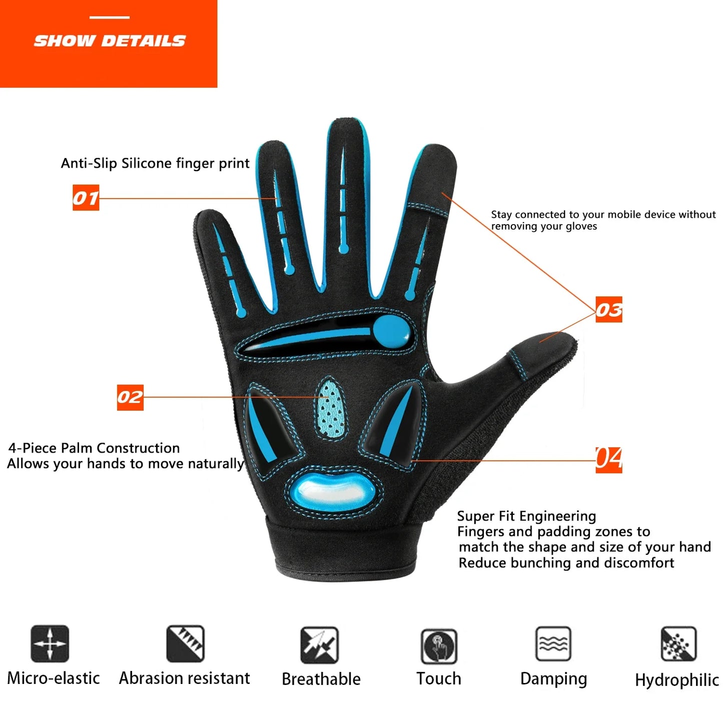 MOREOK Racing MTB Gloves Breathable Non Slip Touchscreen