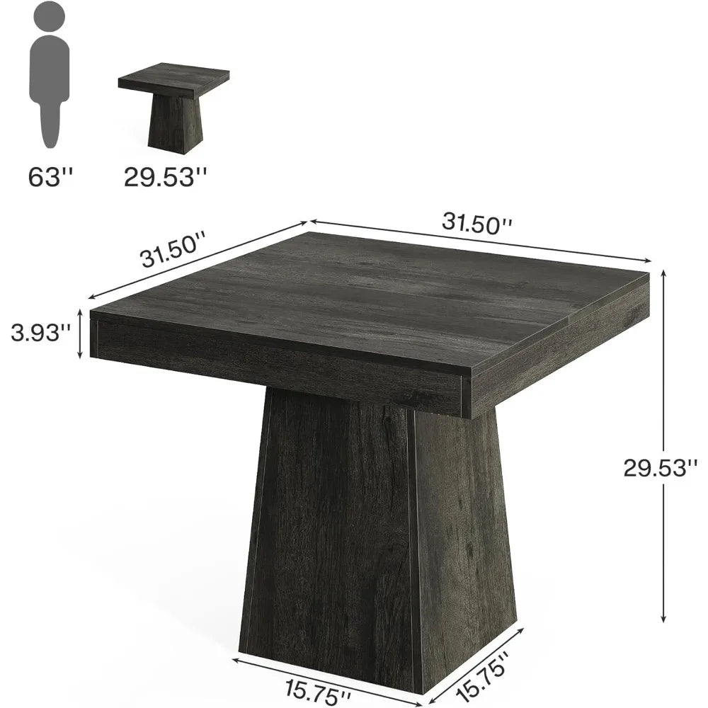 Square Dining Table for 4, 31.5-Inch Small Kitchen Table with Sturdy Pedestal Base, Farmhouse Dinner Table for Dining Room, Liv